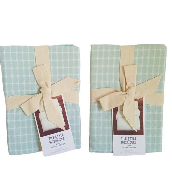 West Elm Other - West Elm Tile Style Mosaiques Standard Sham Aqua White 100% Cotton New Set of 2